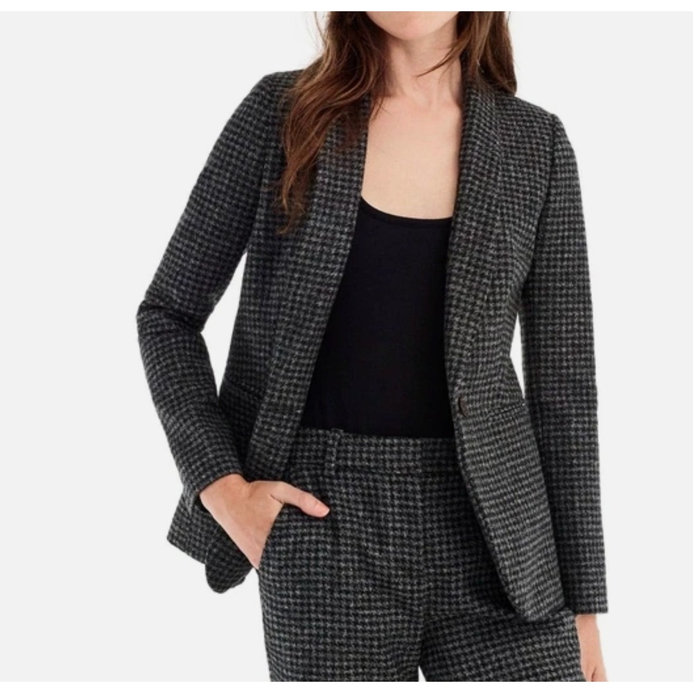 J. Crew Parke Houndstooth Wool Blazer Women 00 Single Button Classic‎ Fit Black